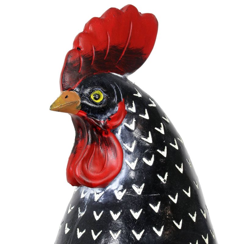 11.81" Resin Polka Dot Rooster Statue Black/White - Exhart