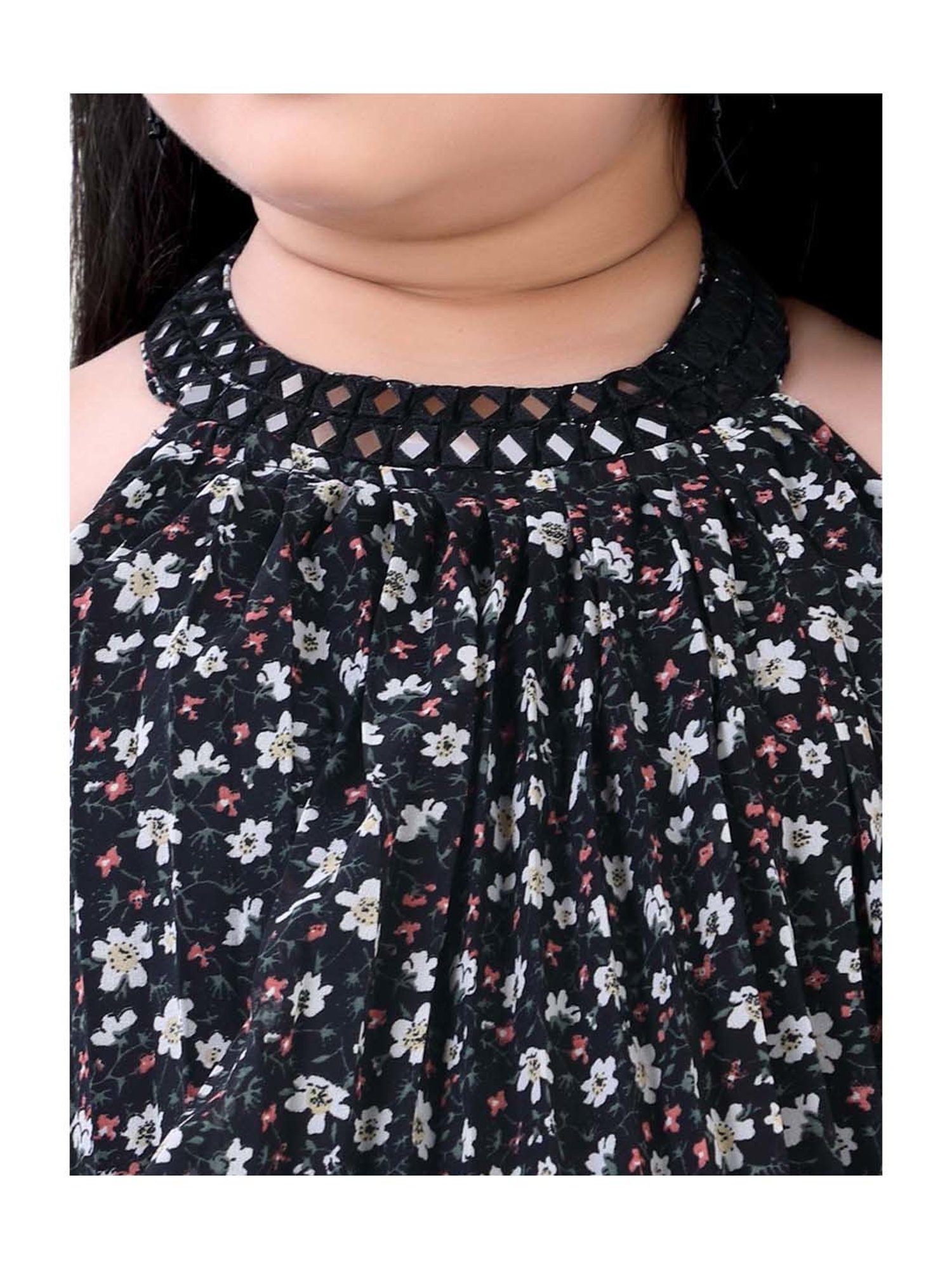 poplins Kids Black Cotton Floral Print Dress