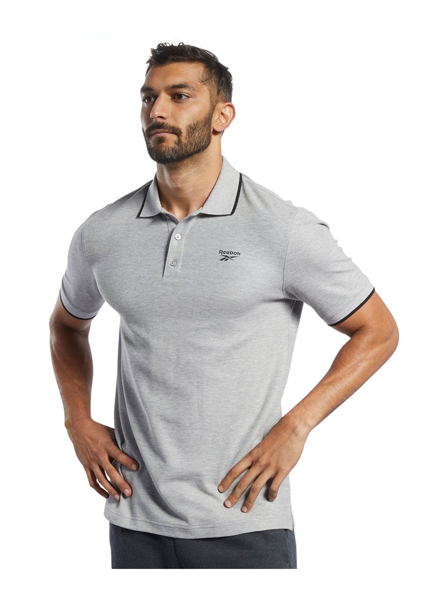 Reebok TE POLO Grey Slim Fit Polo T-Shirt