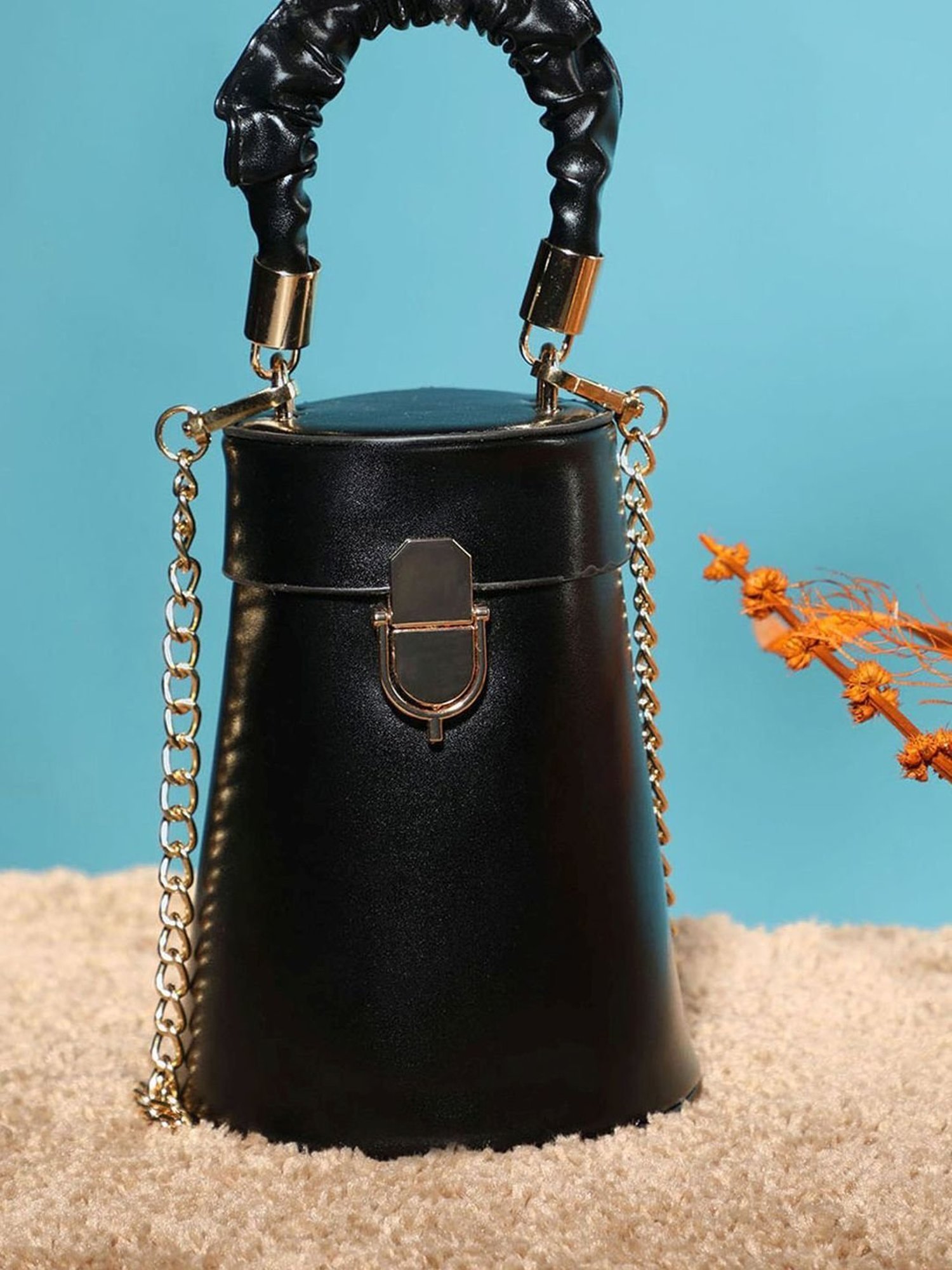 HauteSauce Black Solid Small Handbag