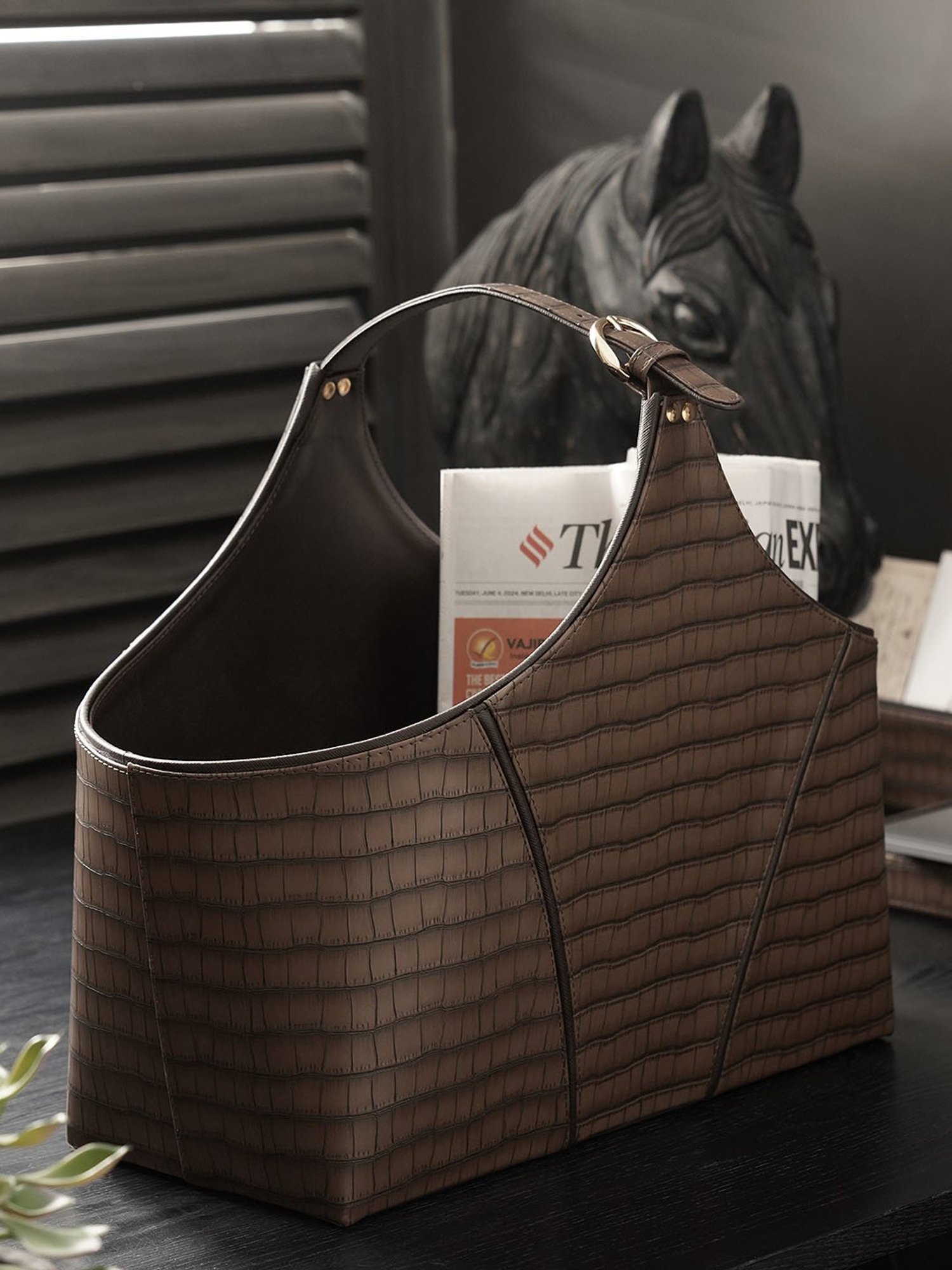 Pure Home and Living Brown Leather Magazine Baskets