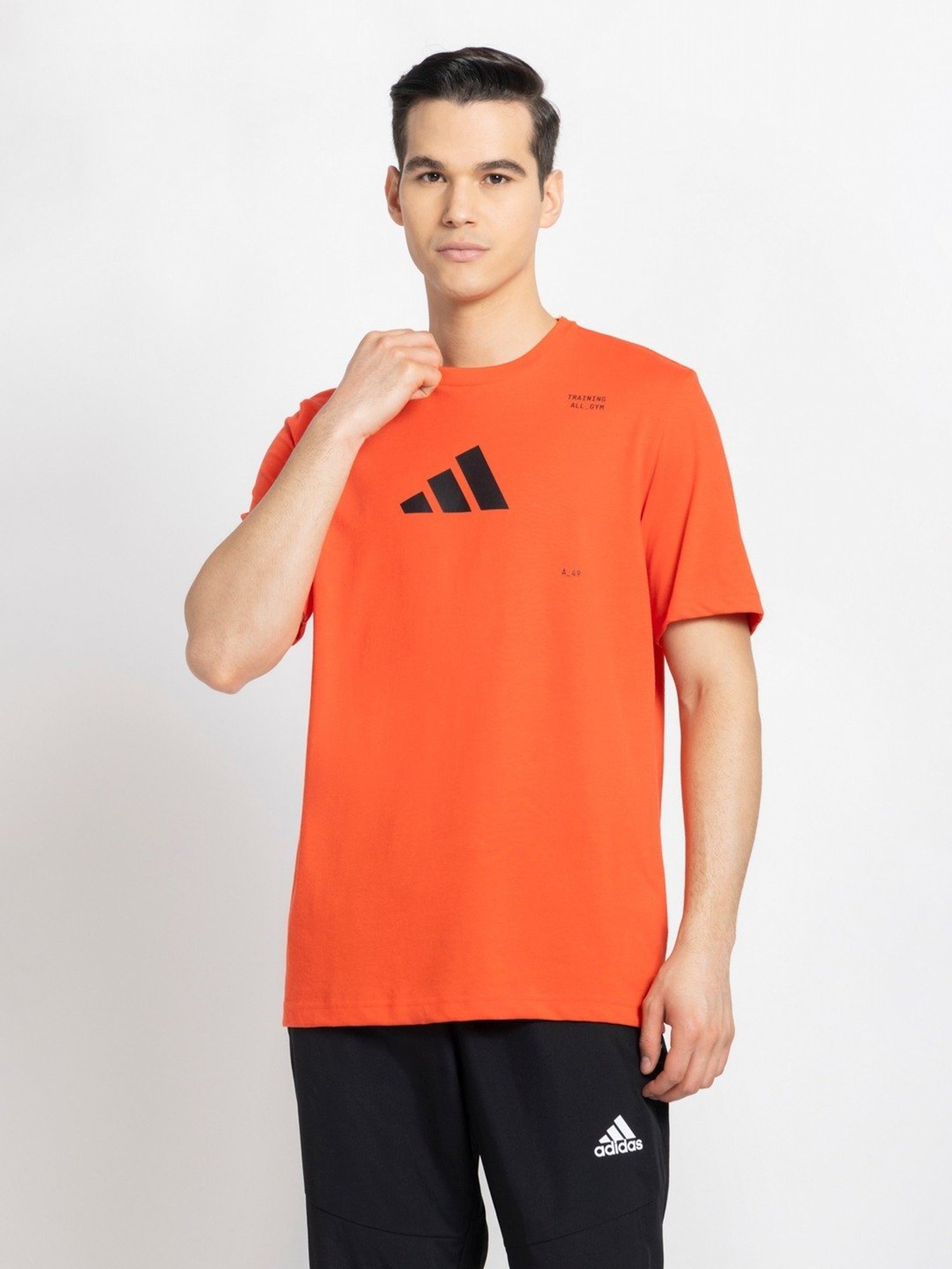 Adidas Red Cotton Regular Fit Printed Sports T-Shirt