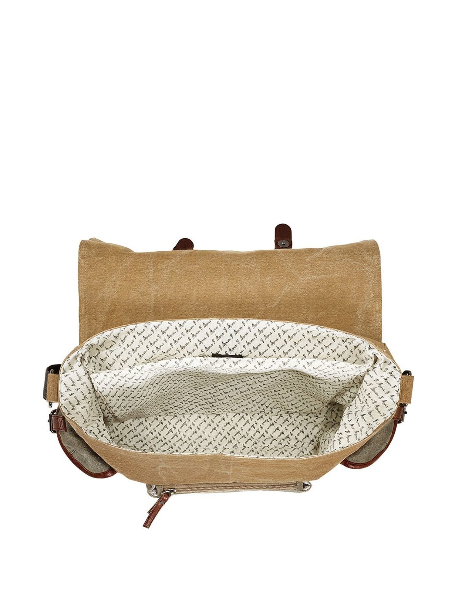 Mona B Beige Canvas Medium Messenger Bag