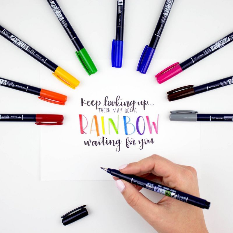 Tombow 10ct Fudenosuke Hard Tip Brush Pens Classic Colors