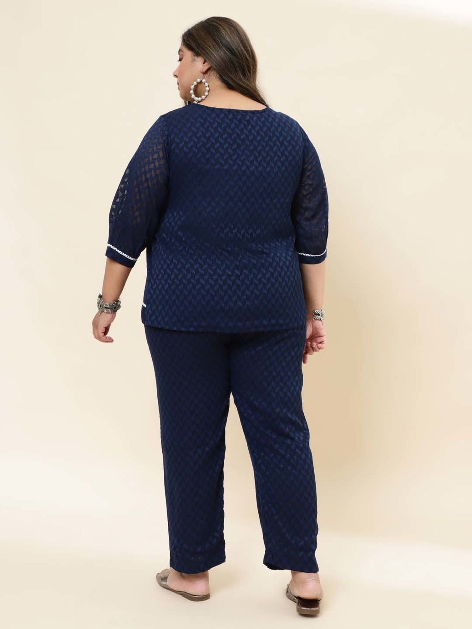 Sringam Blue Embroidered Top Pant Set