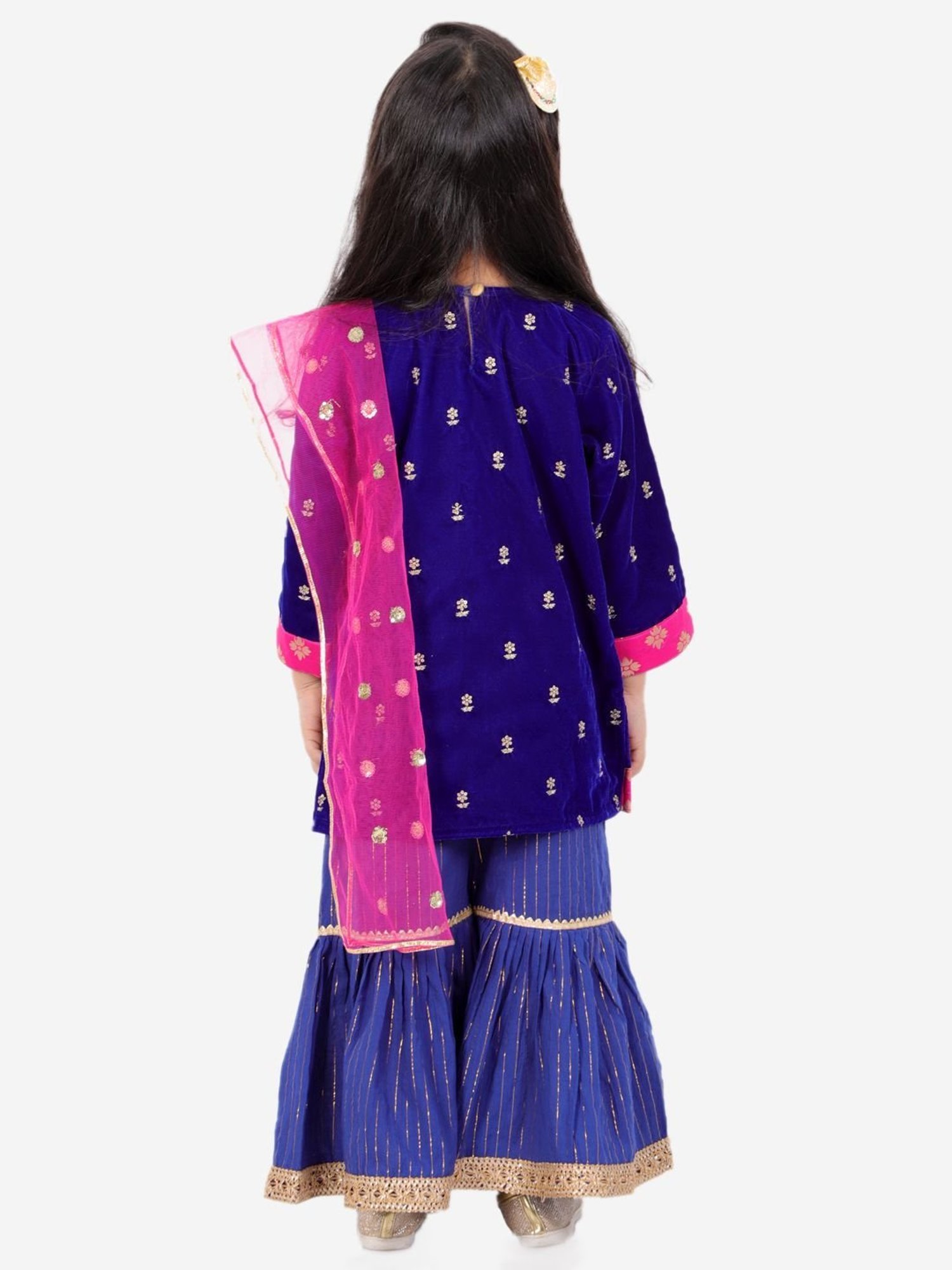 Little Bansi Kids Blue & Rani Embroidered Suit Set