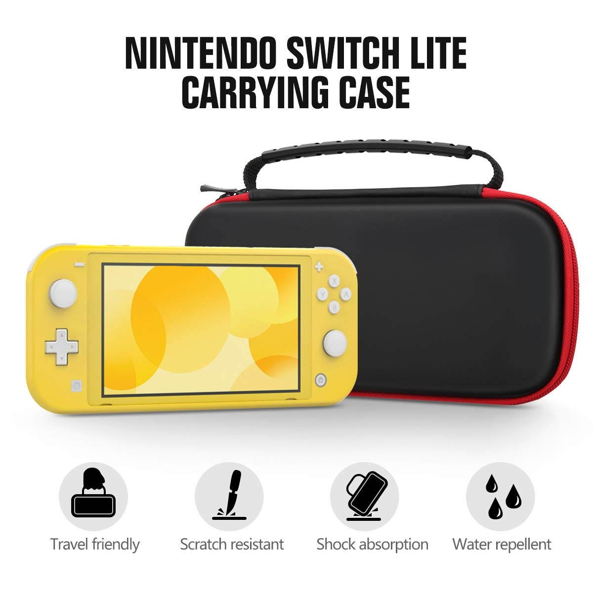 MoKo Carrying Case for Nintendo Switch Lite, Travel Case Hard Shell EVA Tough Storage Bag Holder for Nintendo Switch Lite Console, Accessories & Game Cards - Black & Red