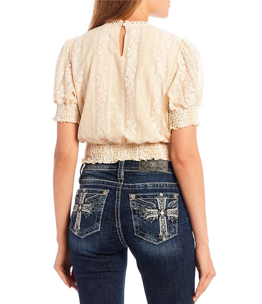Coco + Jaimeson&trade; Short-Sleeve Lace-Trimmed Crop Top