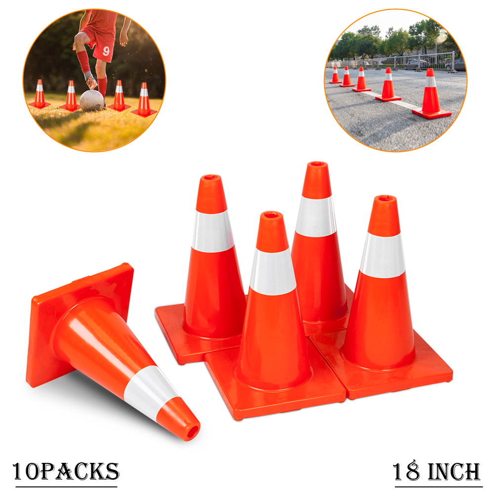 10Pcs Traffic Cones 18" Orange Slim Fluorescent Reflective Road Safety Parking Cones