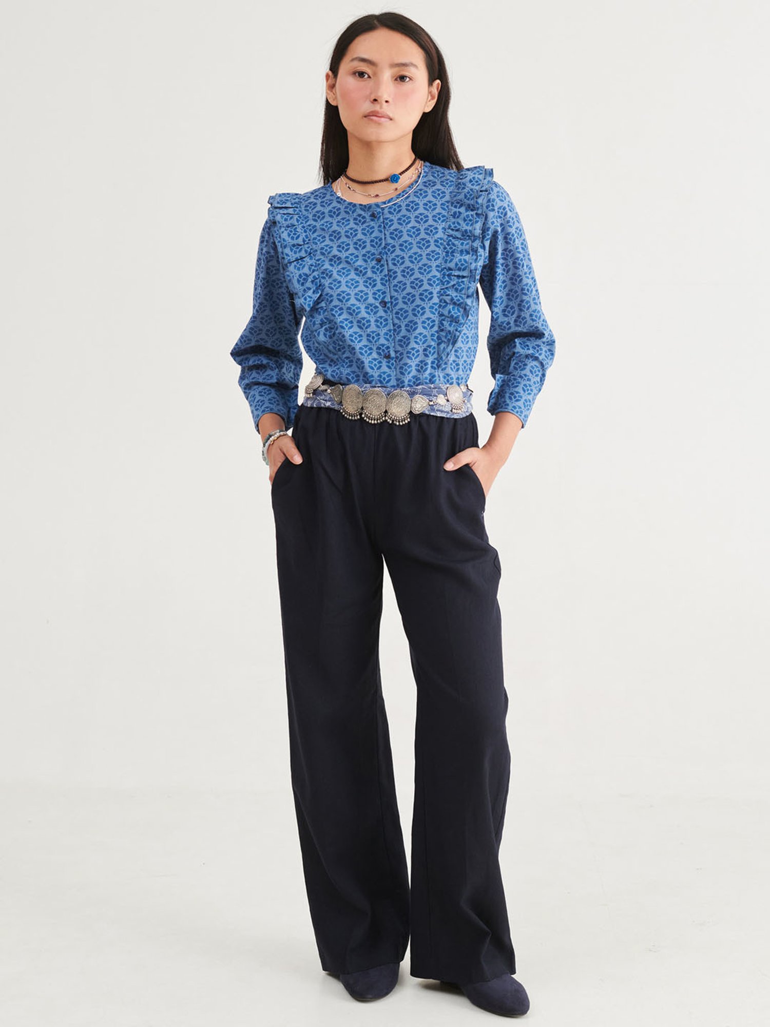 Prakriti Jaipur Indigo Frill Shirt