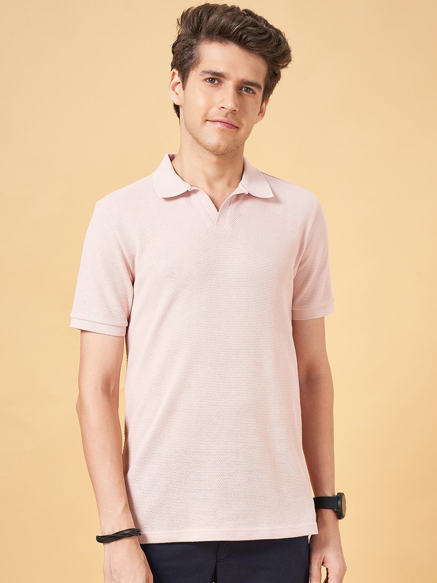 Byford by Pantaloons Coral Pink Cotton Slim Fit Polo T-Shirt
