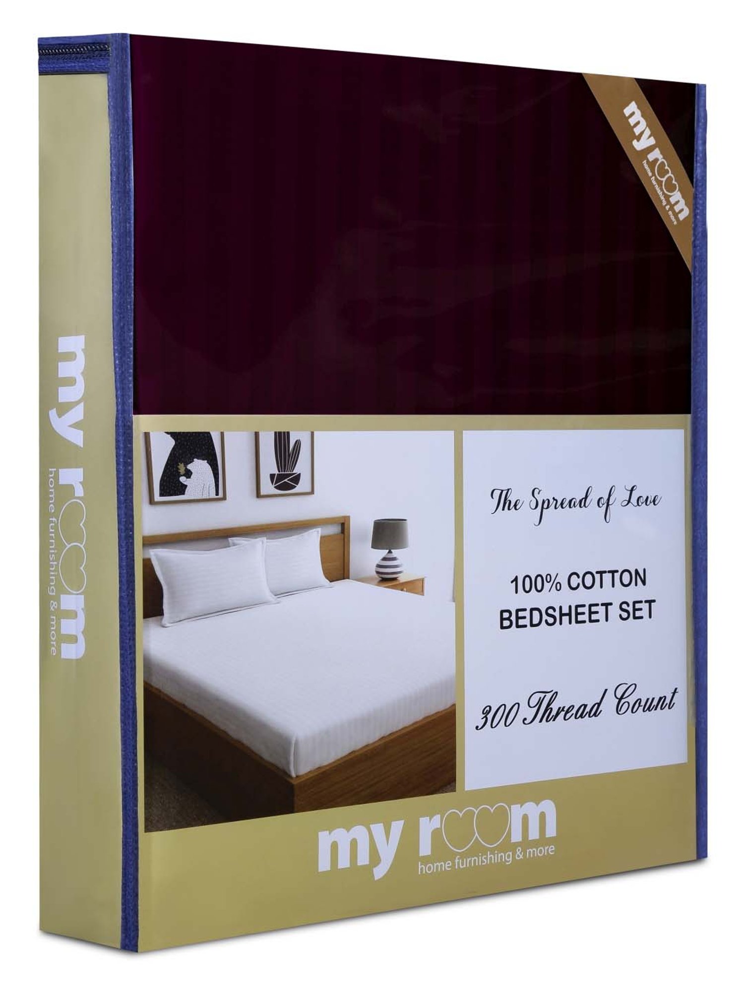 My Room Purple 100% Cotton 300 TC Queen Bedsheet with 2 Pillow Covers