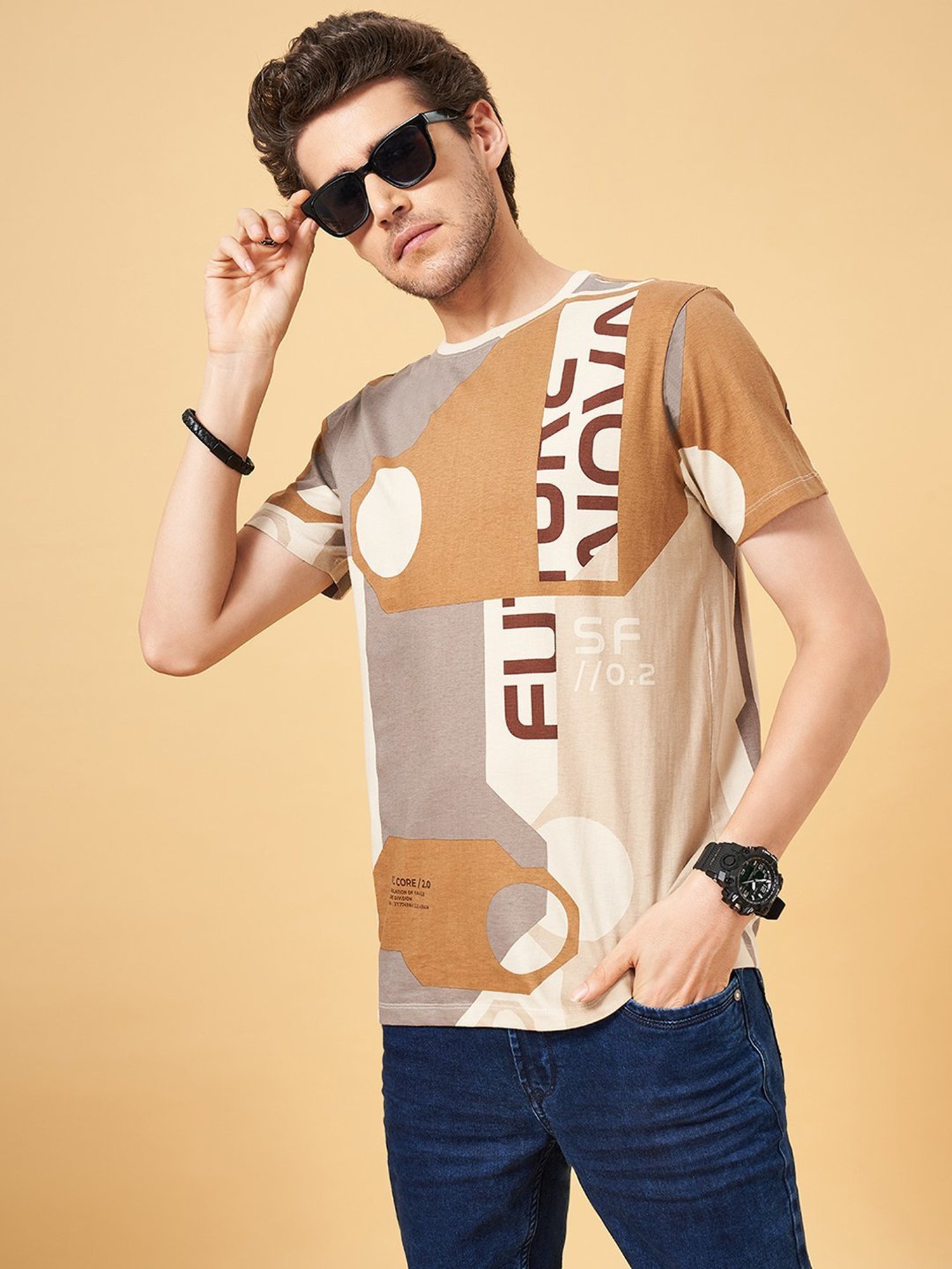 Sf Jeans By Pantaloons Sandshell Slim Fit Printed T-Shirt