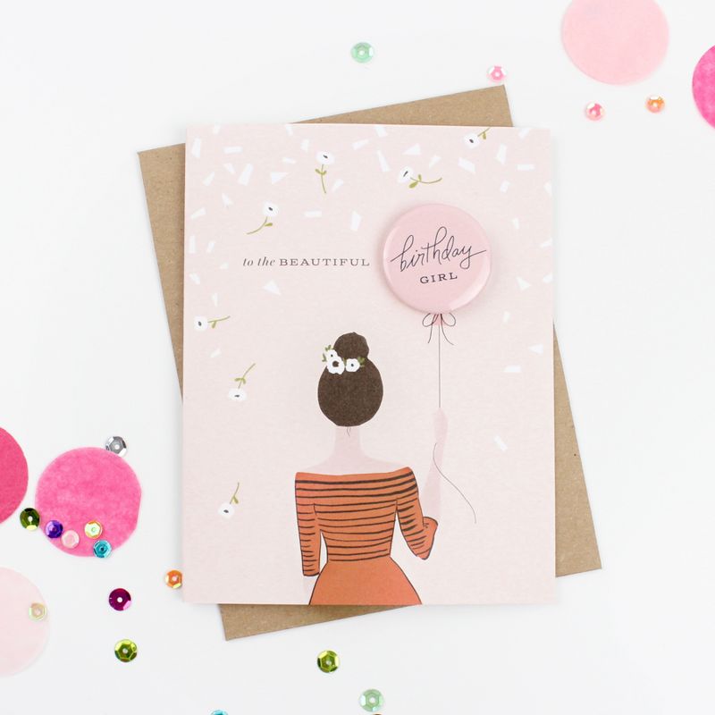 4ct Inklings Paperie Birthday Girl Button Cards Set