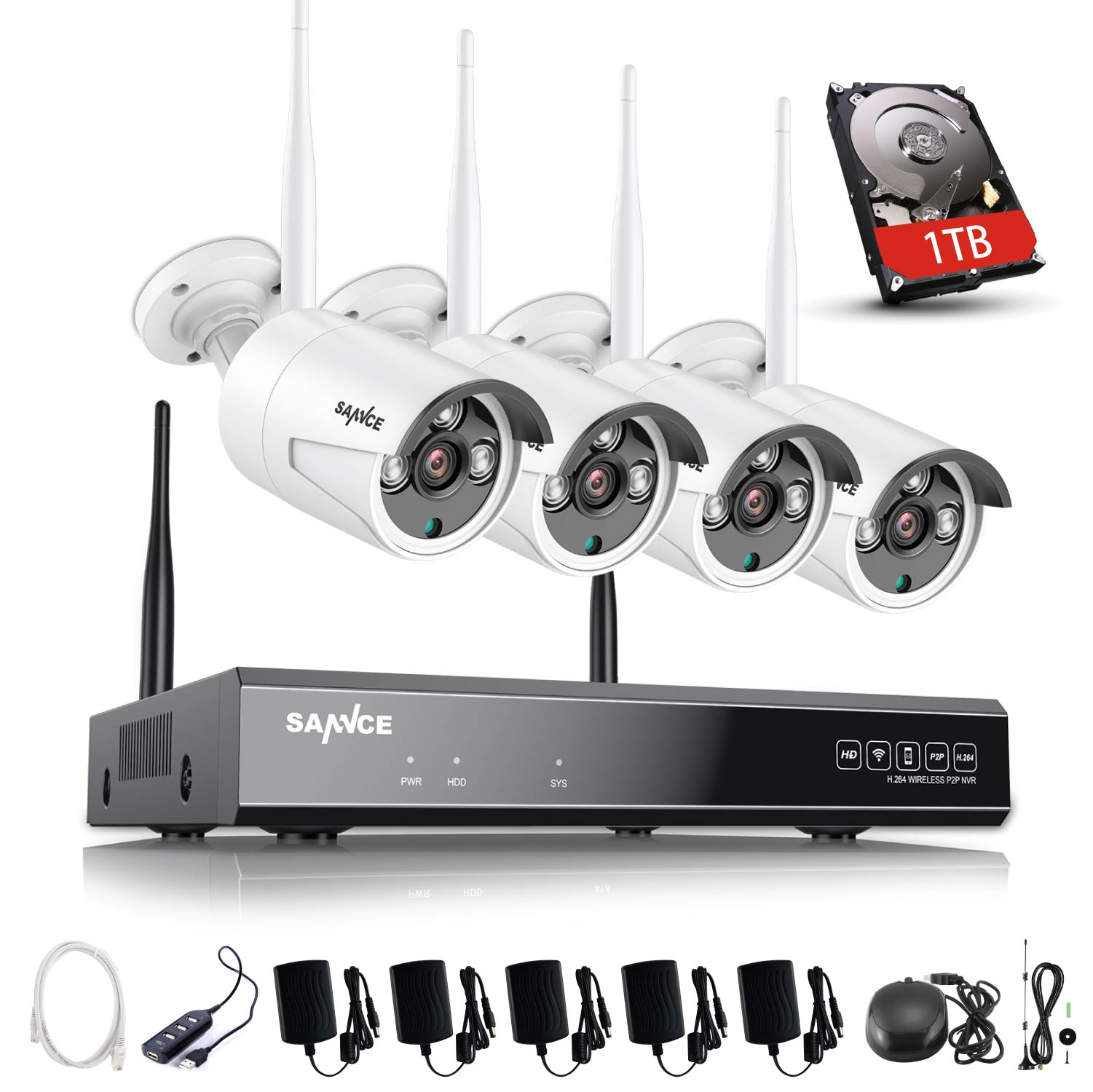 SANNCE 1080P Wireless Security Camera System with 4*1080P wifi cameras with 1TB harddisk