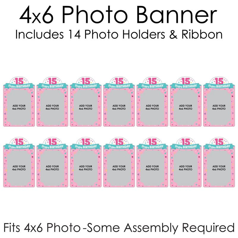 Big Dot of Happiness Girl 15th Birthday - DIY Teen Birthday Party Decor - Picture Display - Photo Banner