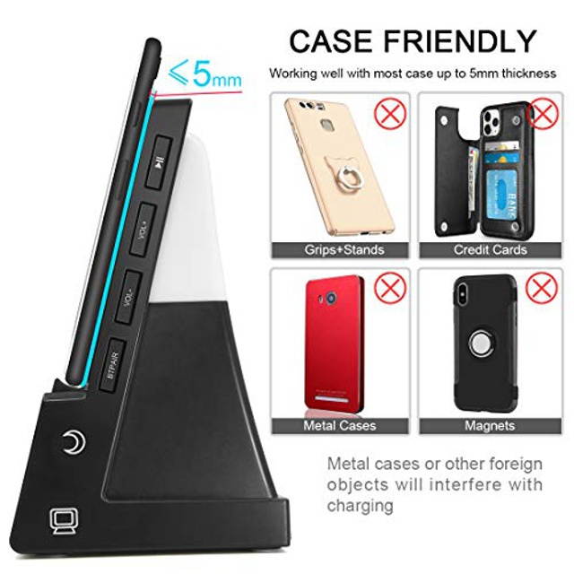 dpnao Alarm Clock with Wireless Charging Dock Stand Bluetooth Speaker Night Light USB Fast Charger Compatible with iPhone 11/11 Pro/11 Pro Max/XR/Xs Max/XS/X/8/8 Plus Galaxy S10/S10 Plus/S10E/S9