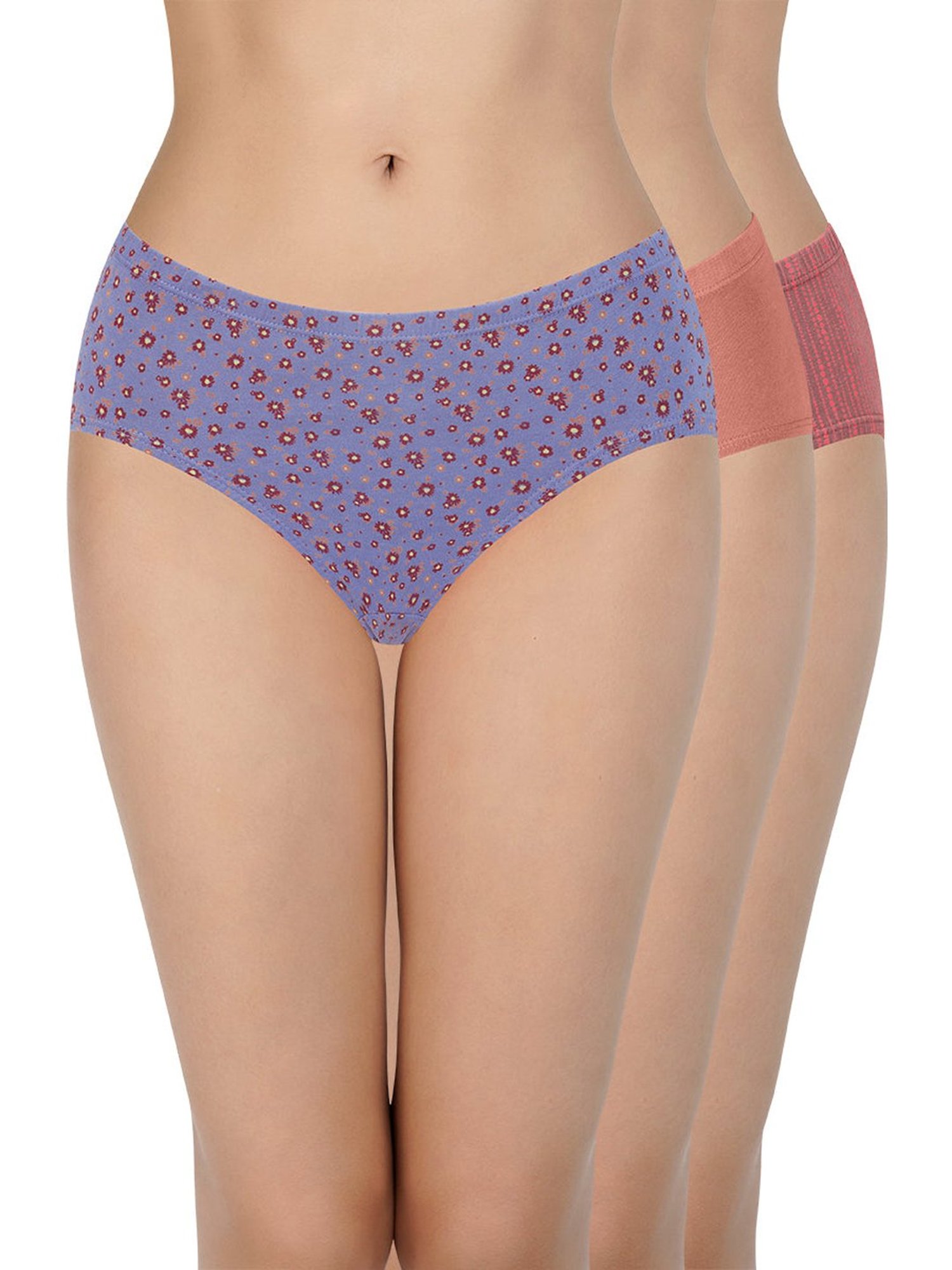 Every De by Amante Brown & Purple Cotton Printed Hipster Panties - Pack Of 3