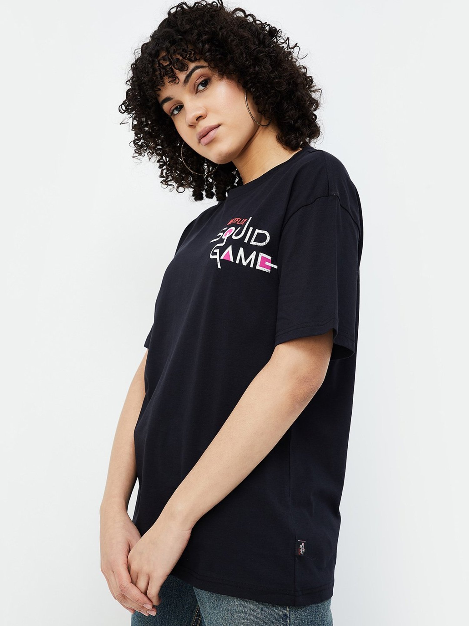 Ginger by Lifestyle Black Cotton Graphic Print T-Shirt