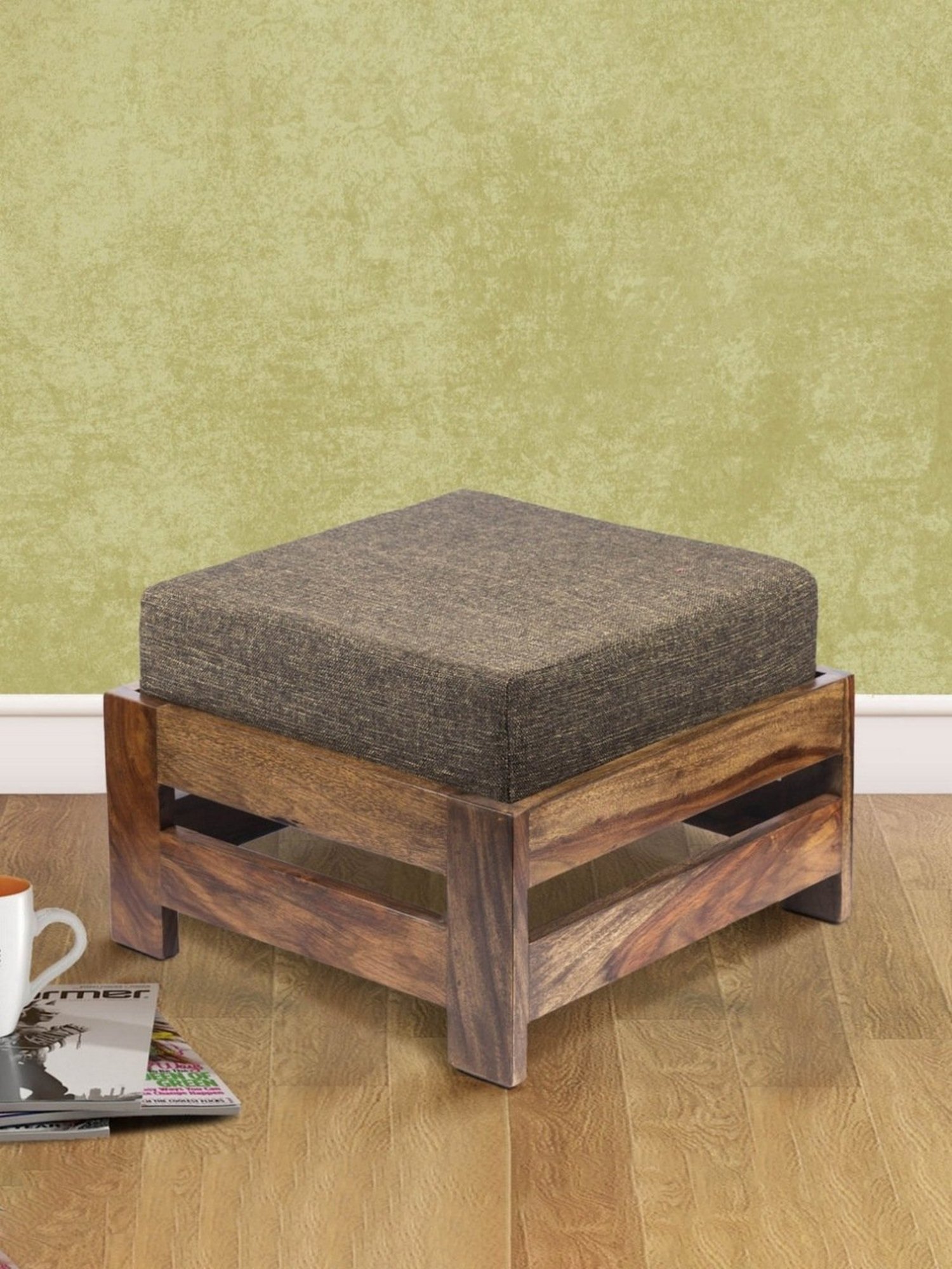 Ikiriya Amber Brown Wood Foot Stool Teak Finish