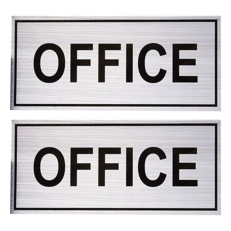 2-Pack Office Signs - Office Wall Plates, Self-Adhesive Aluminum Office Signage for Wall or Door, Silver - 7.87 x 3.6 inches