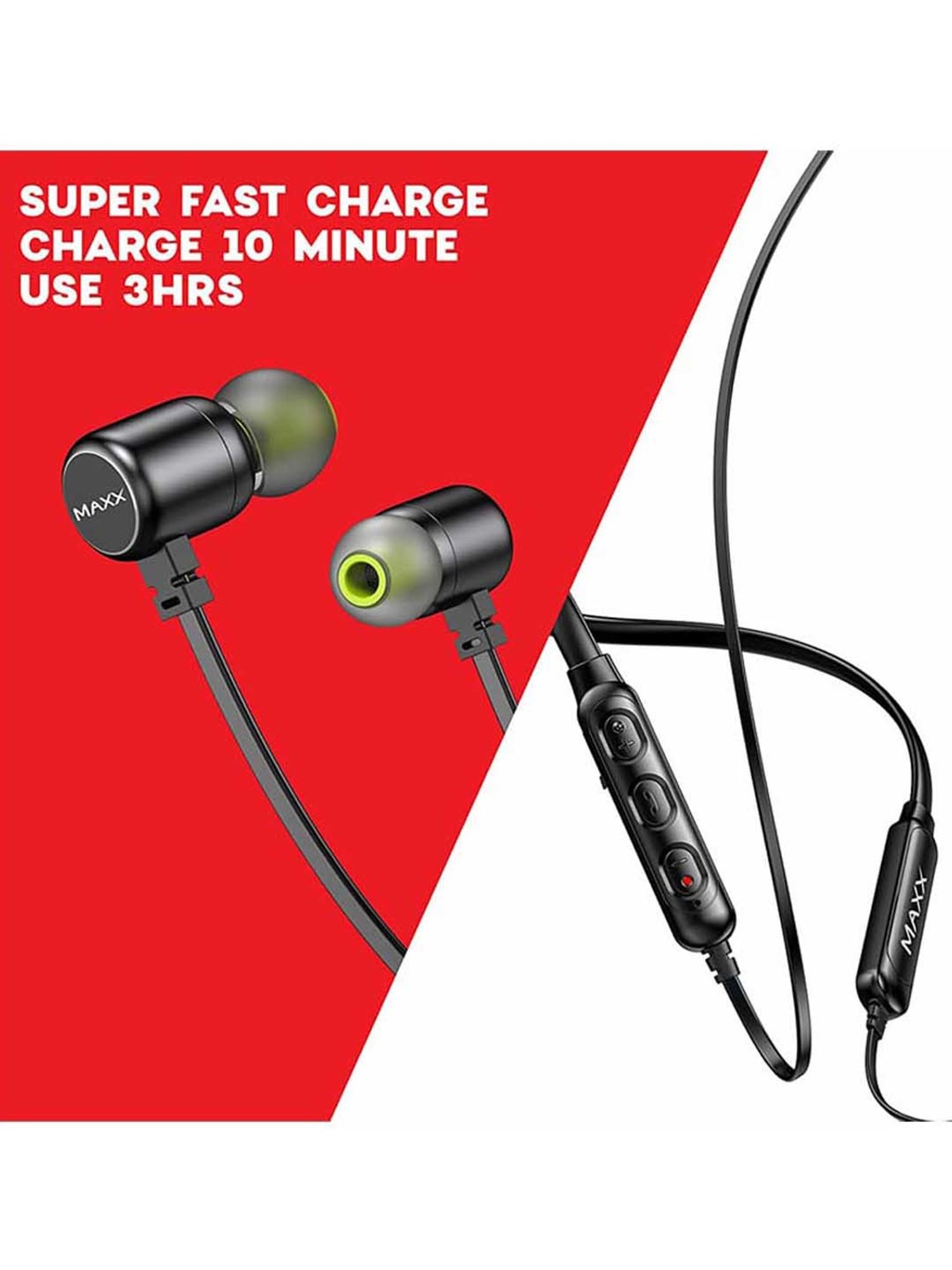 Maxx NX2 Wireless Neckband with Rapid Charge (Black)