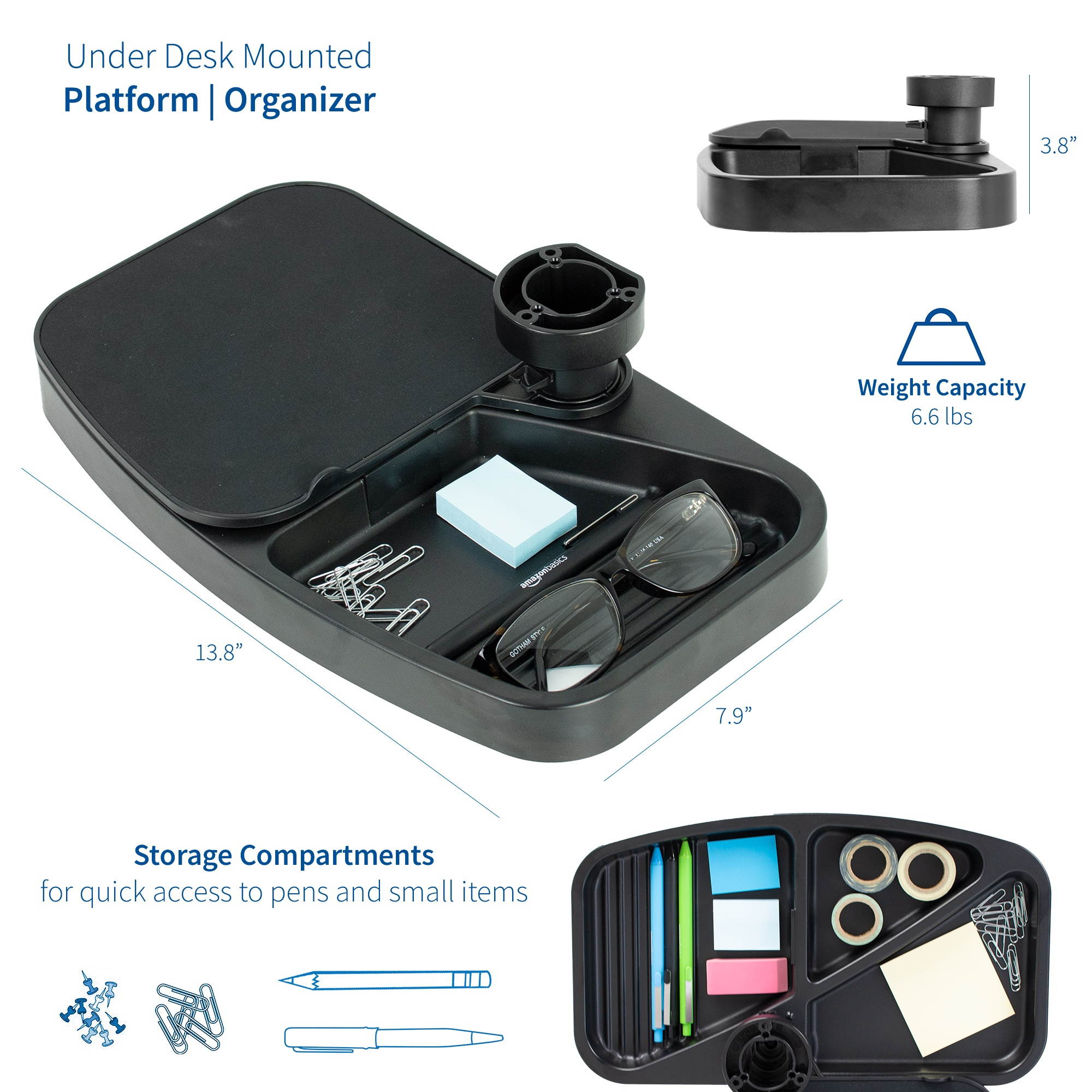 VIVO Black Adjustable Under Desk Pencil Drawer with Mouse Platform | Storage Tray Desk Organizer w/ Swivel (DESK-AC05M)