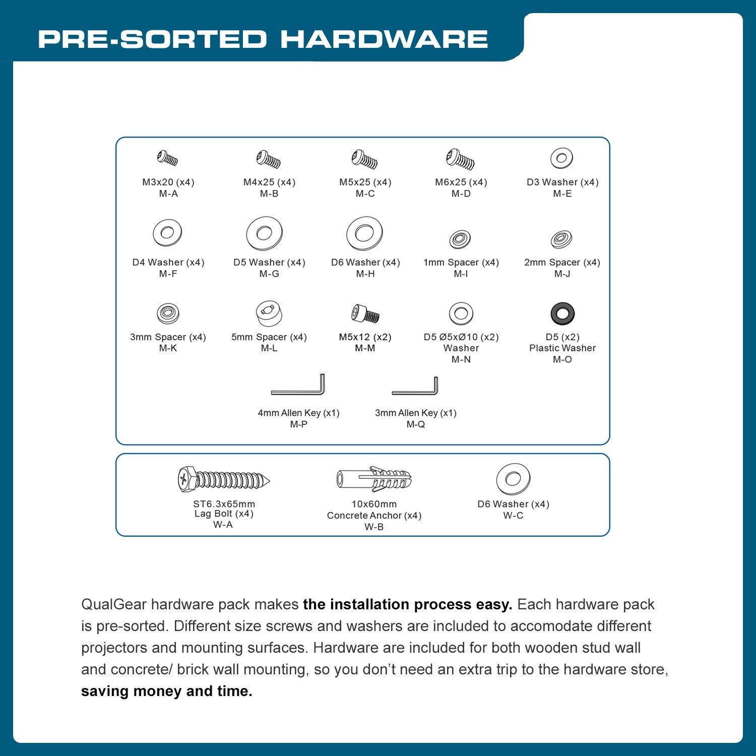 QualGear QG-PM-002-WHT-S Projector Ceiling Mount Accessory