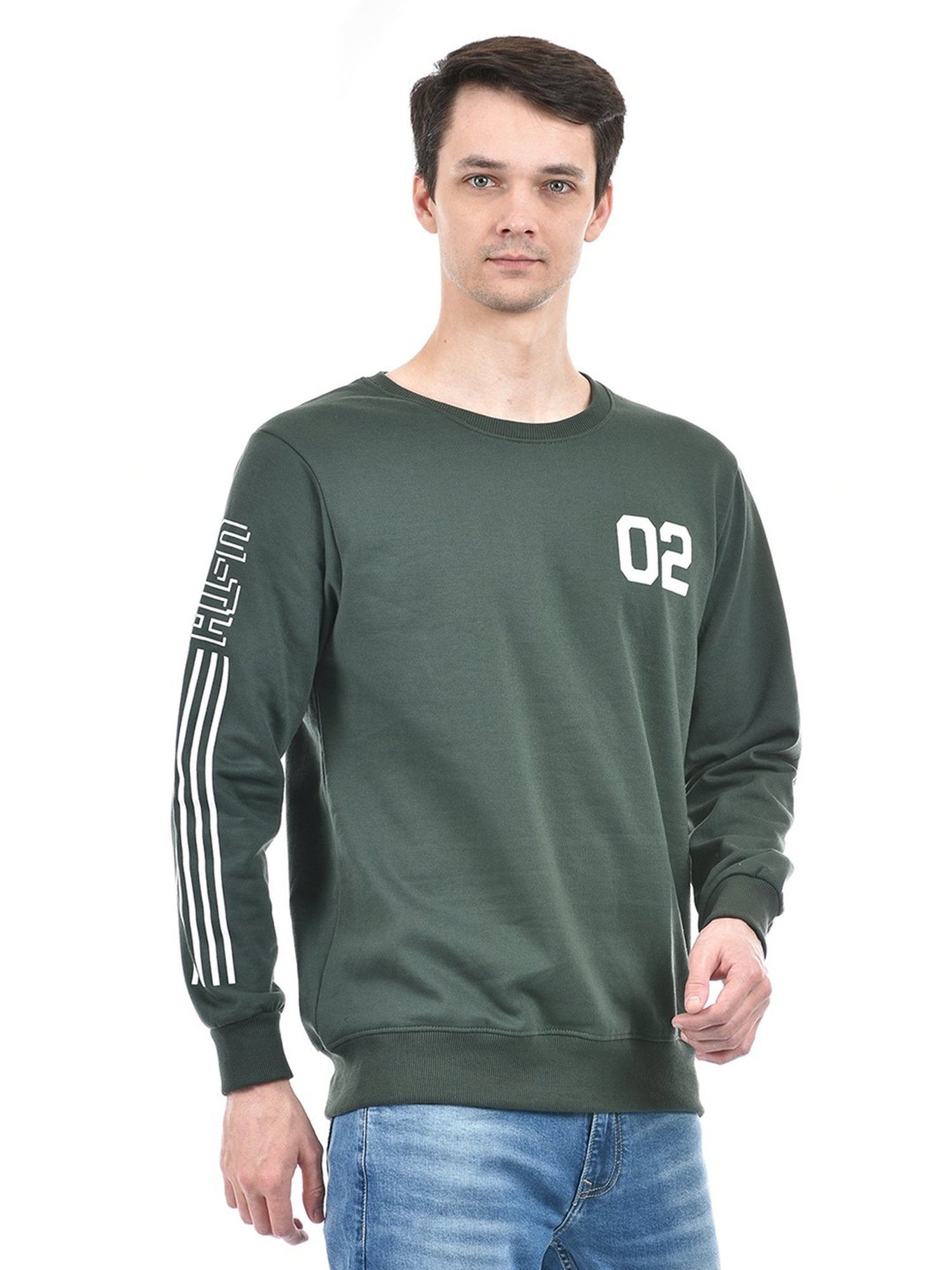 Integriti Military Green Regular Fit Printed Sweatshirt