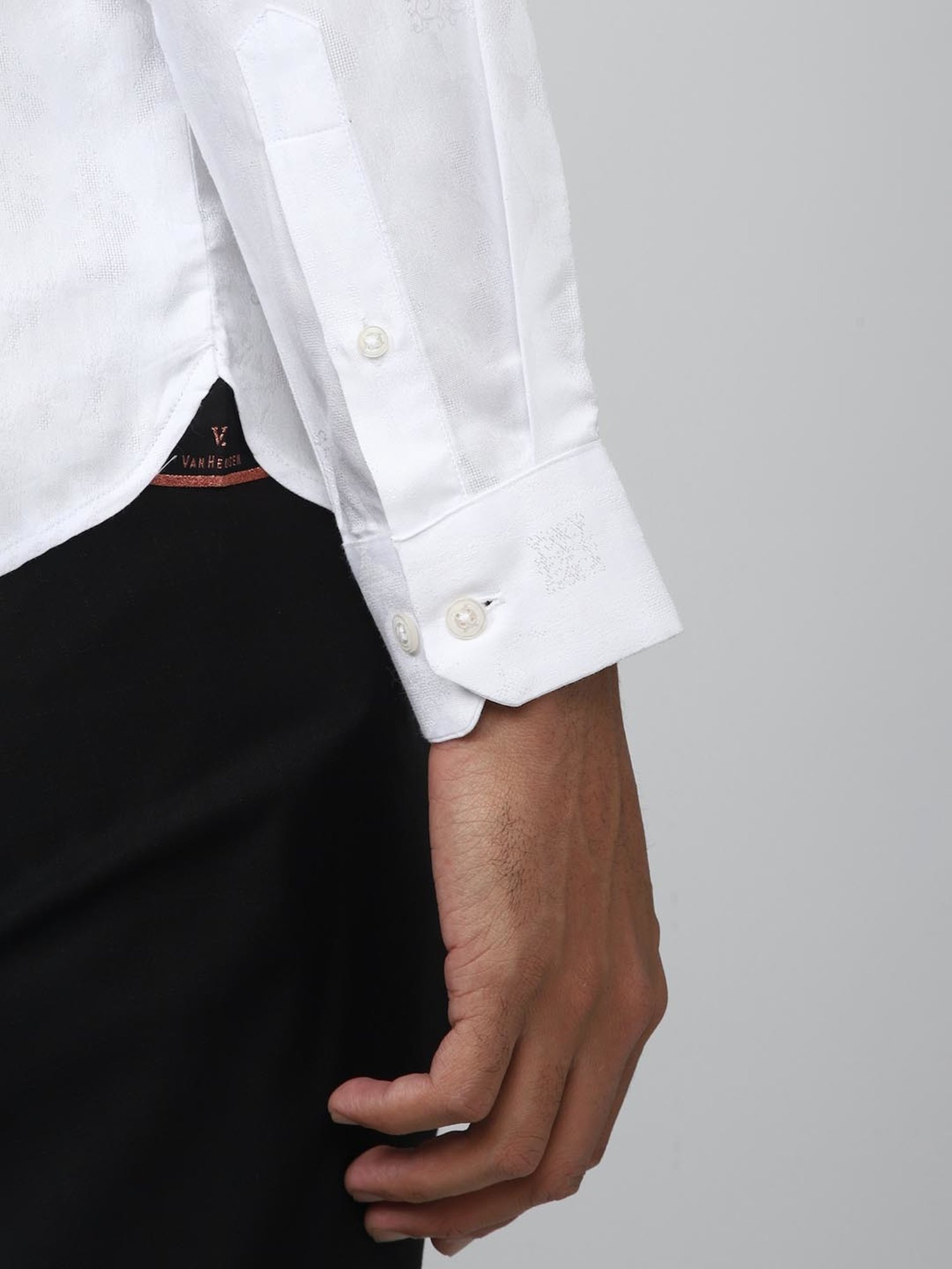 V Dot White Cotton Slim Fit Shirt