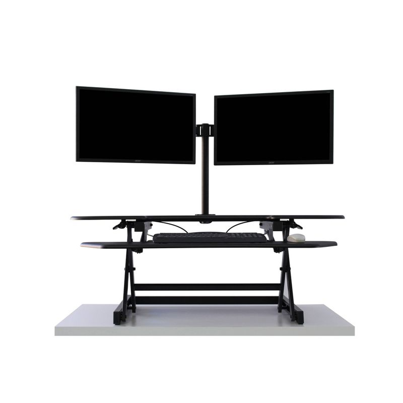 Adjustable  Height Sit to Standing Corner Desk Riser and Monitor Arm Black - Rocelco