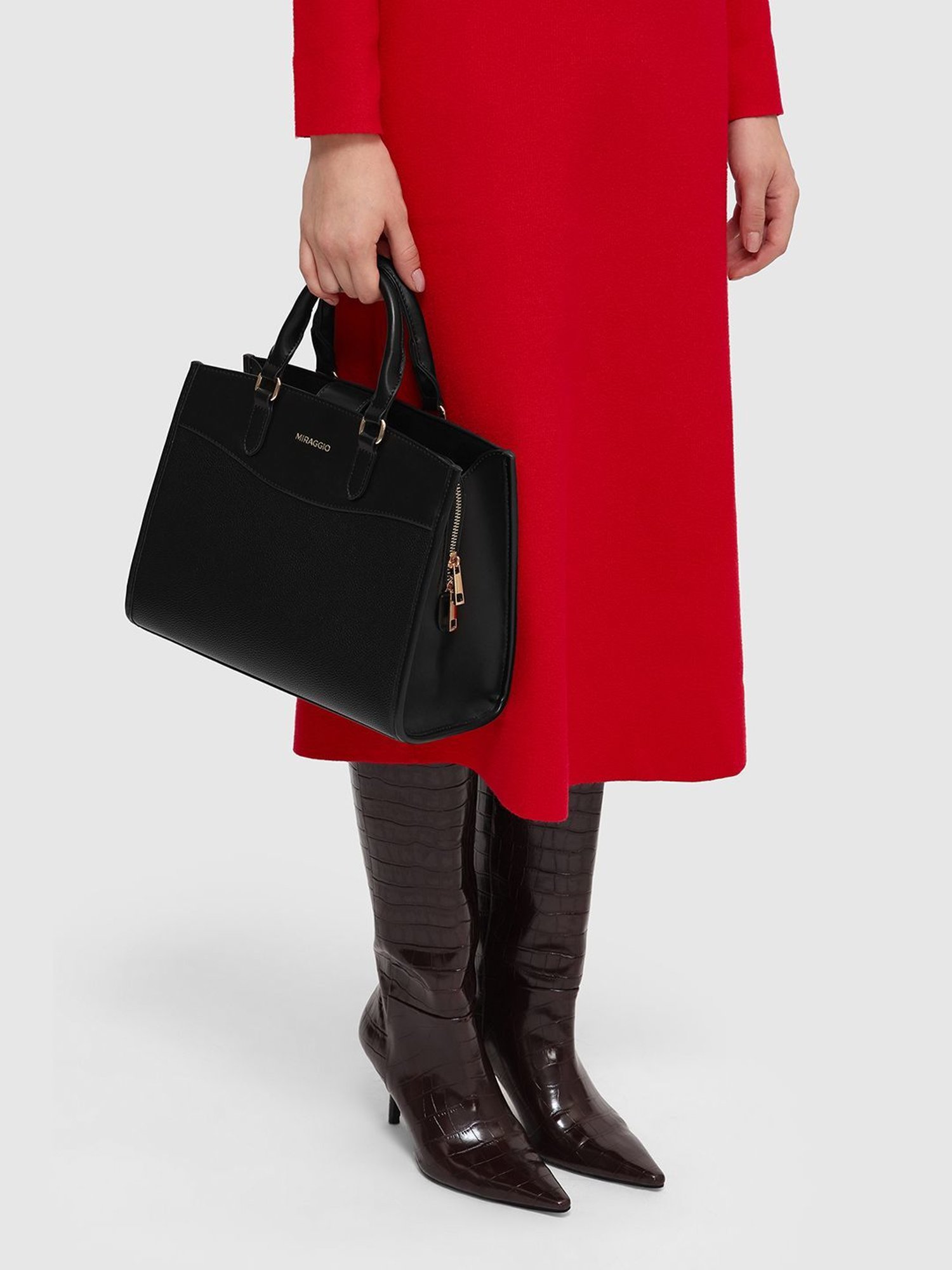 Miraggio Alana Black Medium Satchel Handbag