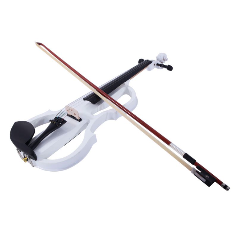 Electric Silent Violin Fiddle 4/4 Size & Case Bow Rosin Headphone White