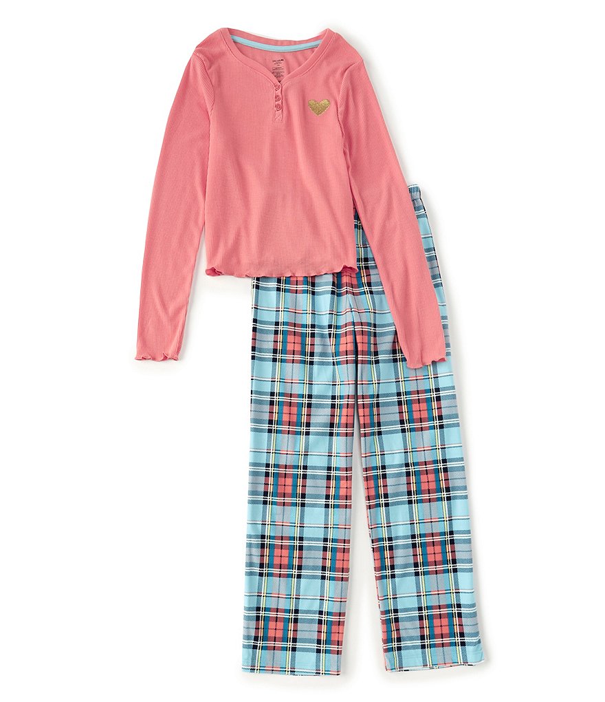 Dream Life Big Girls 7-16 Long-Sleeve Solid Top & Plaid Pajama Pants set