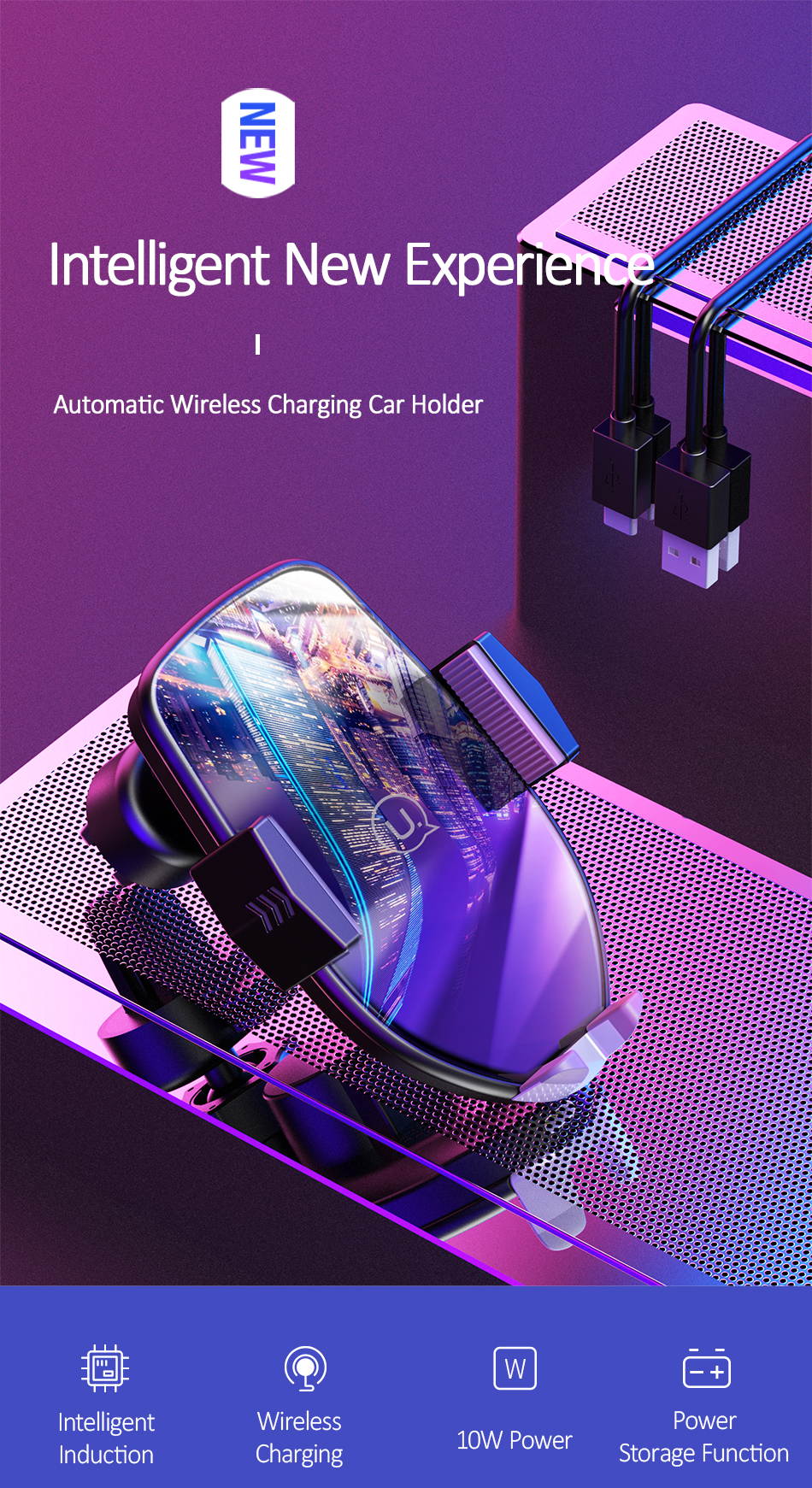 USAMS 360 Rotation Automatic Qi Wireless Charger Car Holder Air Vent Fast Charging Pad Phone Charger for iPhone XS XR 8 Samsung