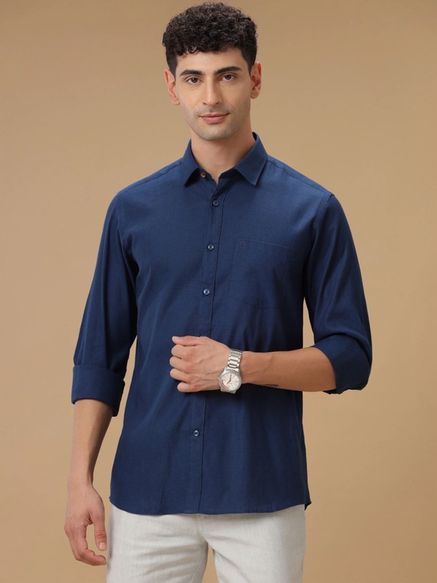 Linen Club Blue Contemporary Fit Shirt