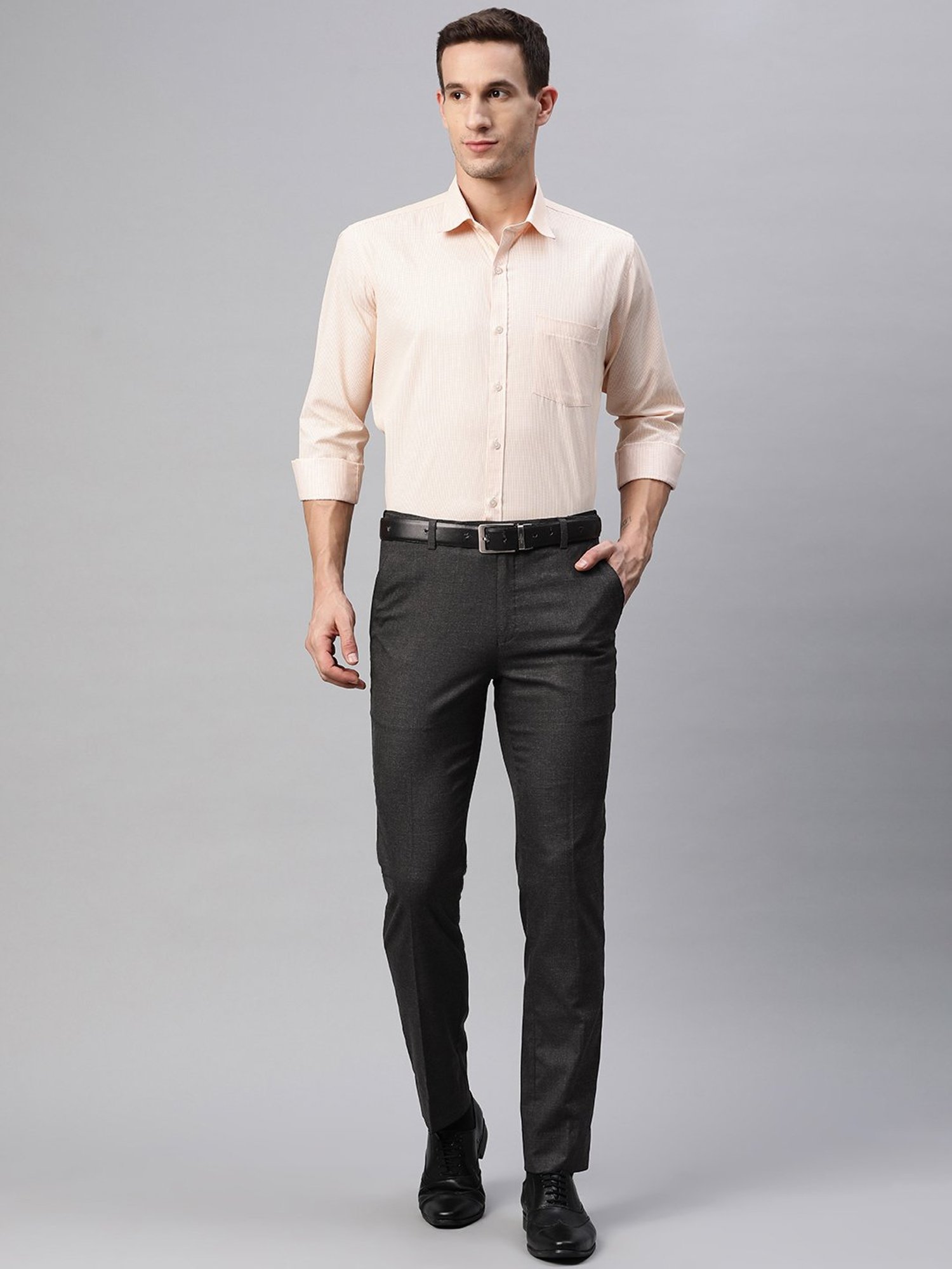 ManQ Charcoal Slim Fit Flat Front Trousers
