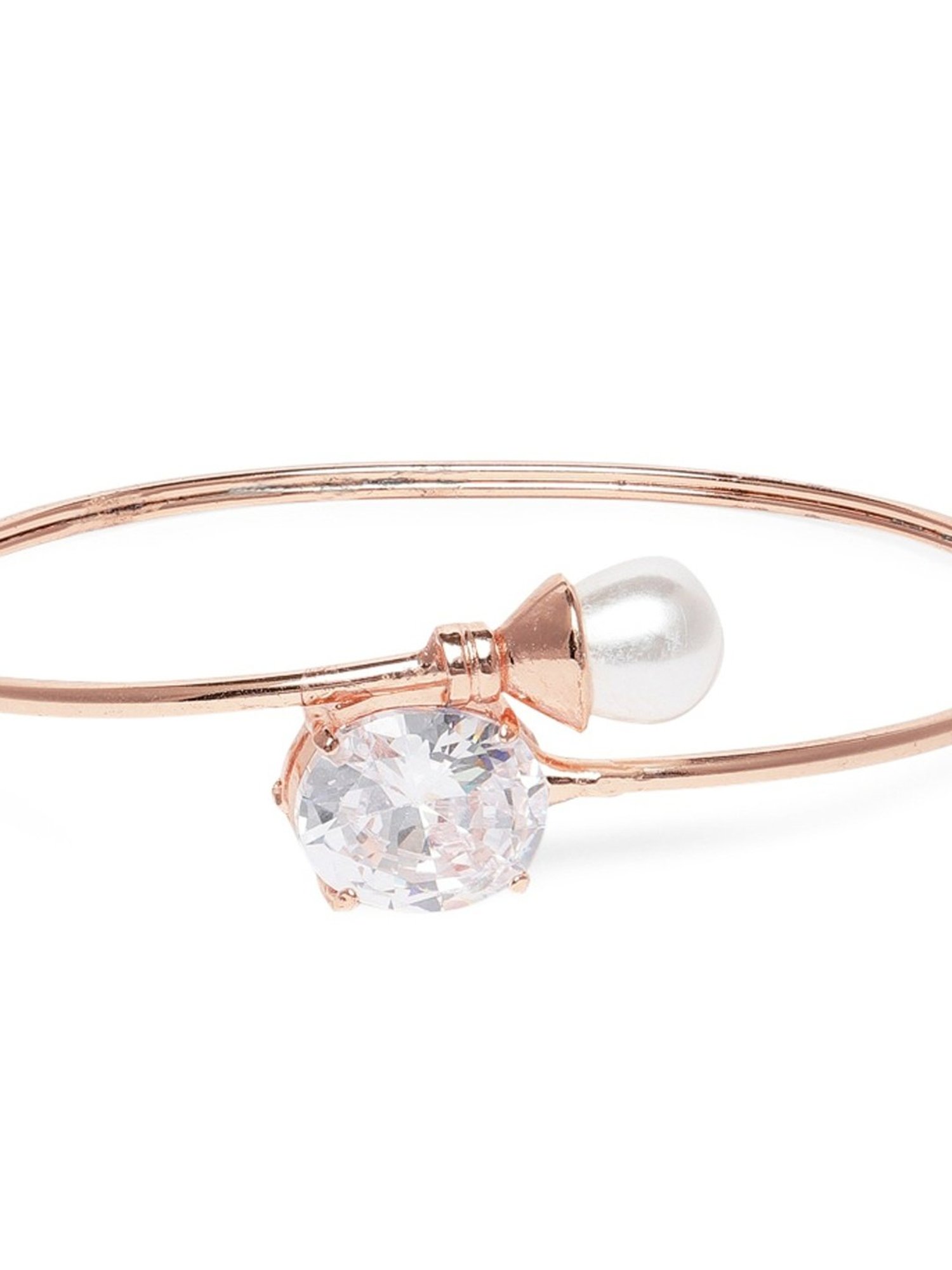 Zaveri Pearls Set of 2 Rose Gold Contemporary Cubic Zirconia Brass Kada Style Bracelet-ZPFK11105