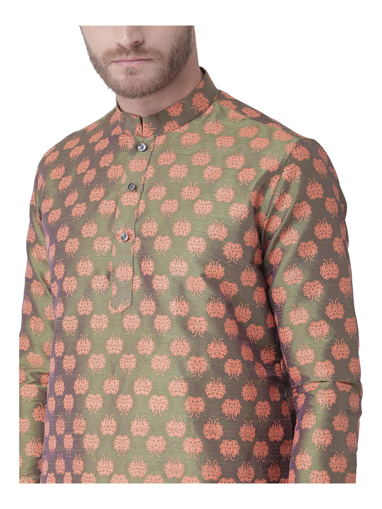 Deyann Green & Orange Full Sleeves Kurta Set