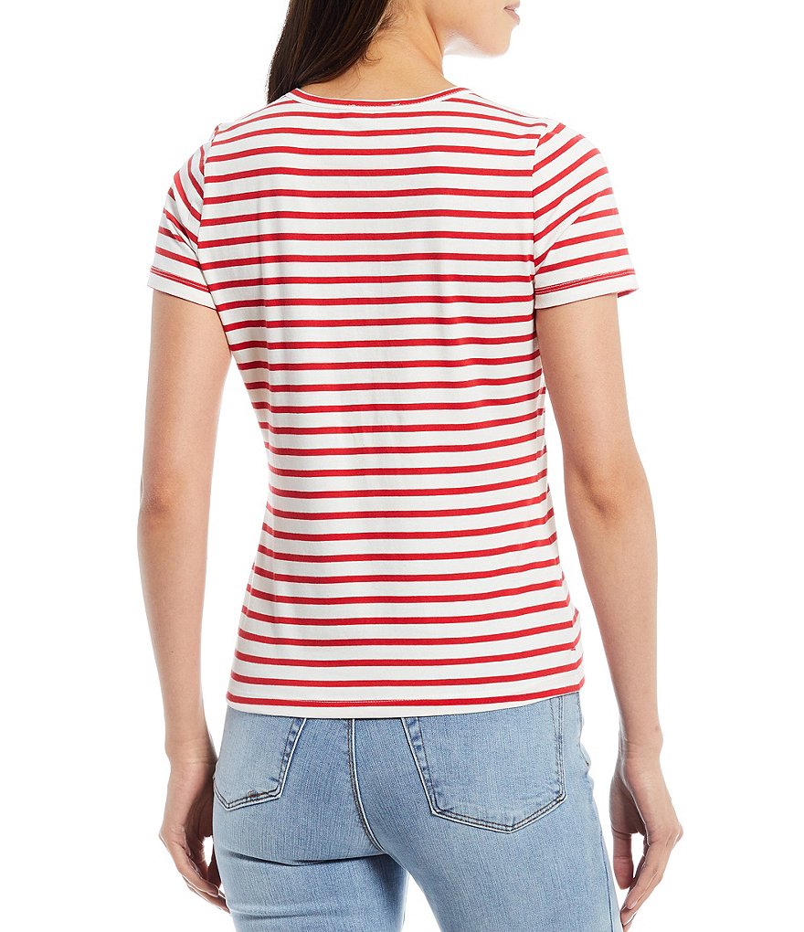 A Loves A Short Sleeve V-Neck Stripe Tee