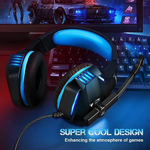 Micolindun Gaming Headset for Xbox One, PS4, PC, Over Ear Gaming Headphones with Noise Cancelling Mic LED Light, Stereo Bass Surround, Soft Memory Earmuffs for Smart Phone, Laptops, Tablet
