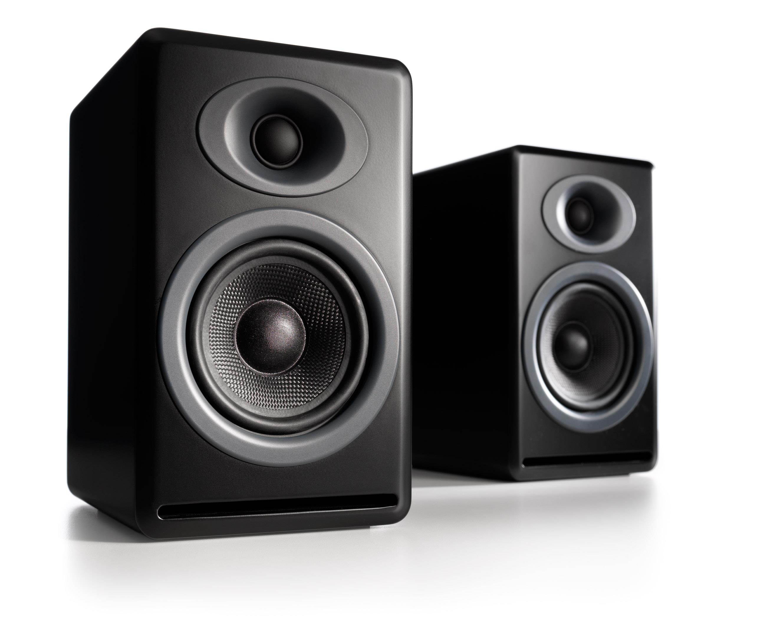 Audioengine P4 Premium Passive Bookshelf Speakers (Black) with DS2 Desktop Speaker Stands (Black)