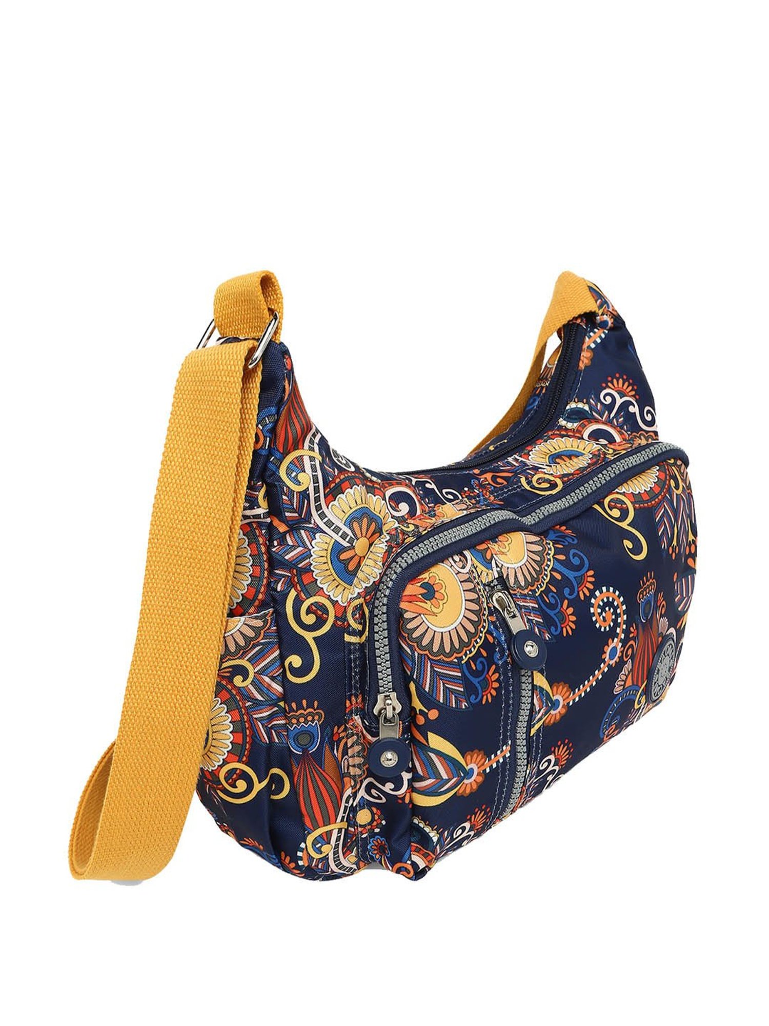 Baomi Blue & Yellow Printed Medium Sling Handbag