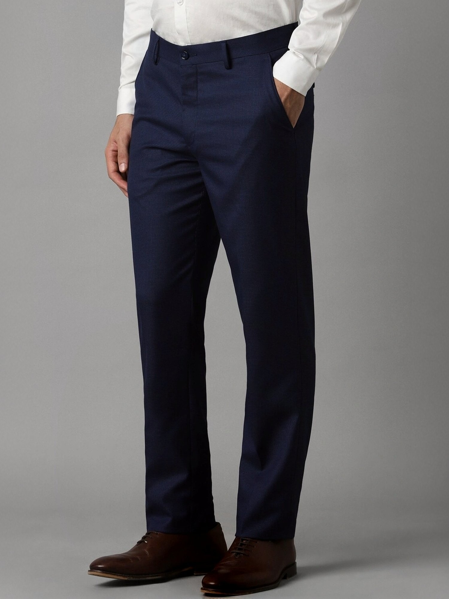 Louis Philippe Navy Slim Fit Checks Trousers