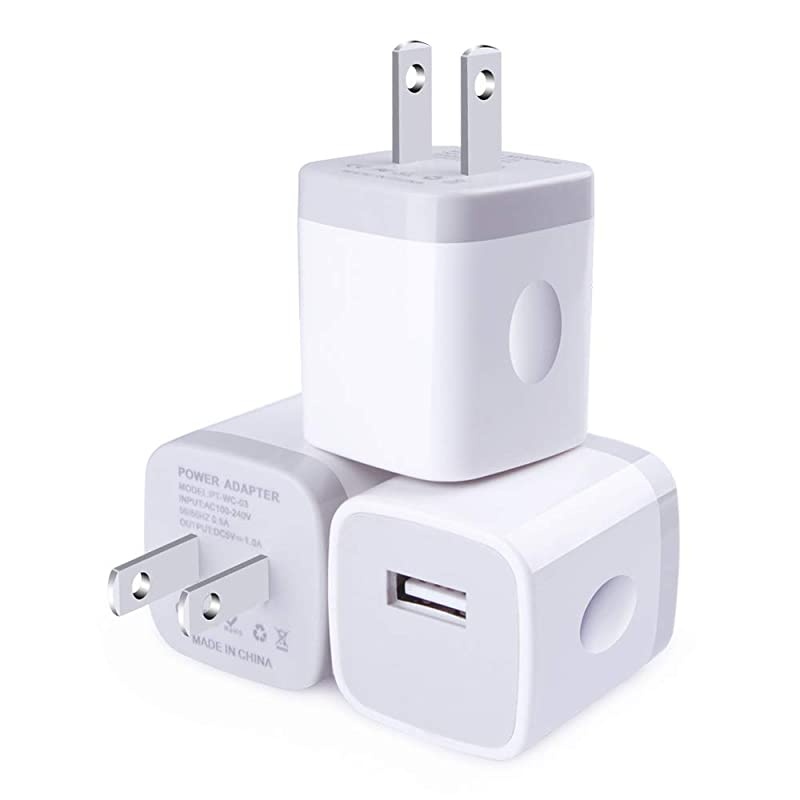 USB Wall Charger,  1A/5V 3-Pack Travel USB Plug Charging Block Brick, Charger Power Adapter Cube Compatible Phone Xs/XS Max/X/8/7/6 Plus, Galaxy S9/S8/S8 Plus, Moto, Kindle, LG