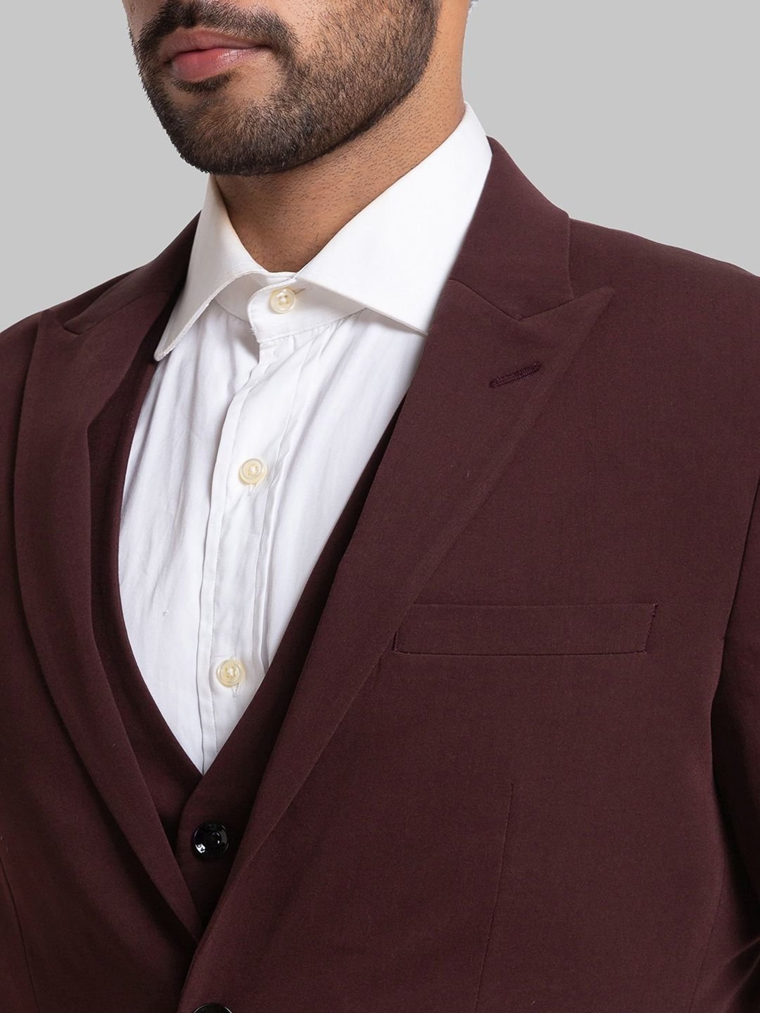 Parx Maroon Regular Fit Three Piece Suit