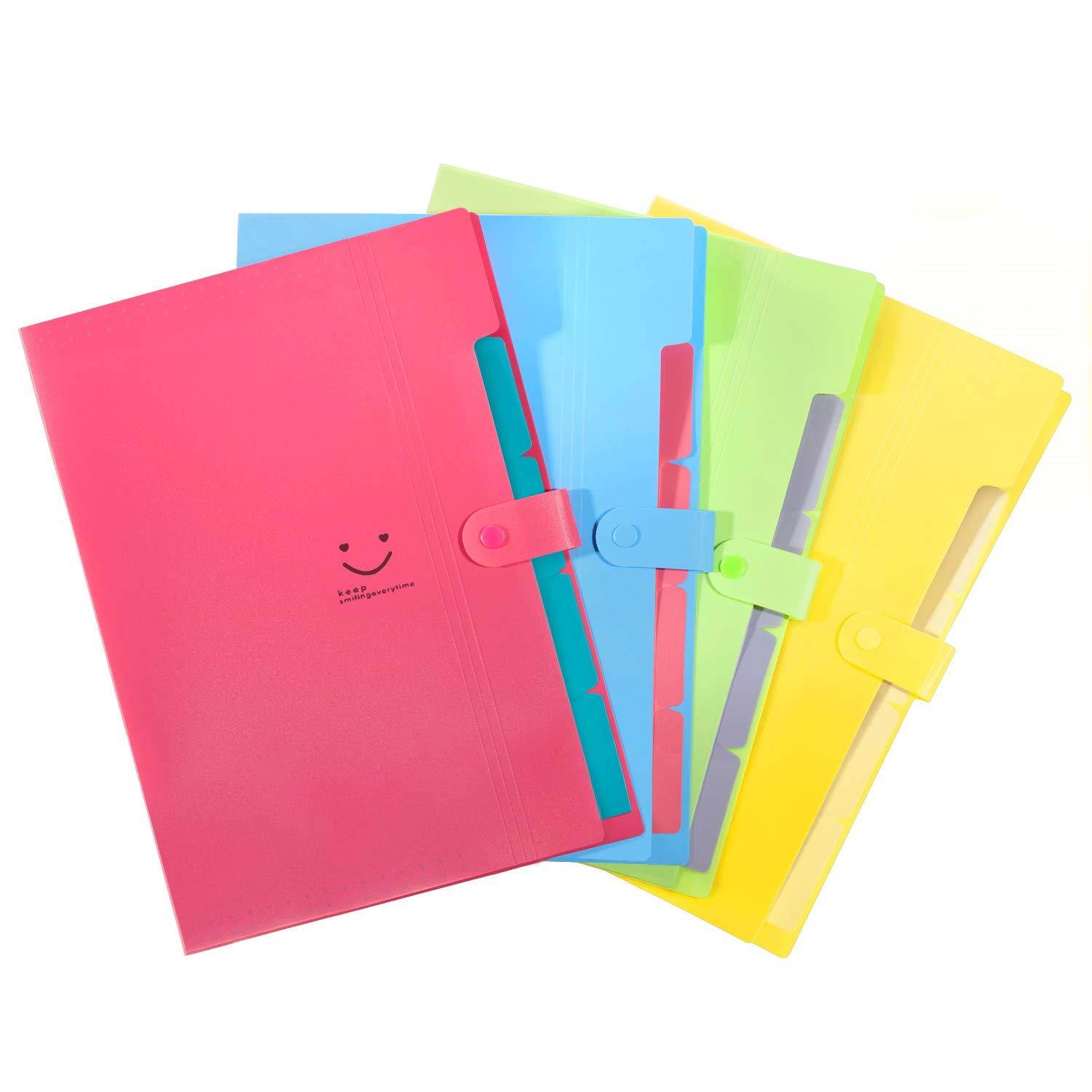 Initial heart Expanding File Folders with 5 Pockets Accordian Folder Organizer A4 Letter Size Plastic Snap Closure Paper Organizer Set of 4 Colored Decorative for School Office Travel Family
