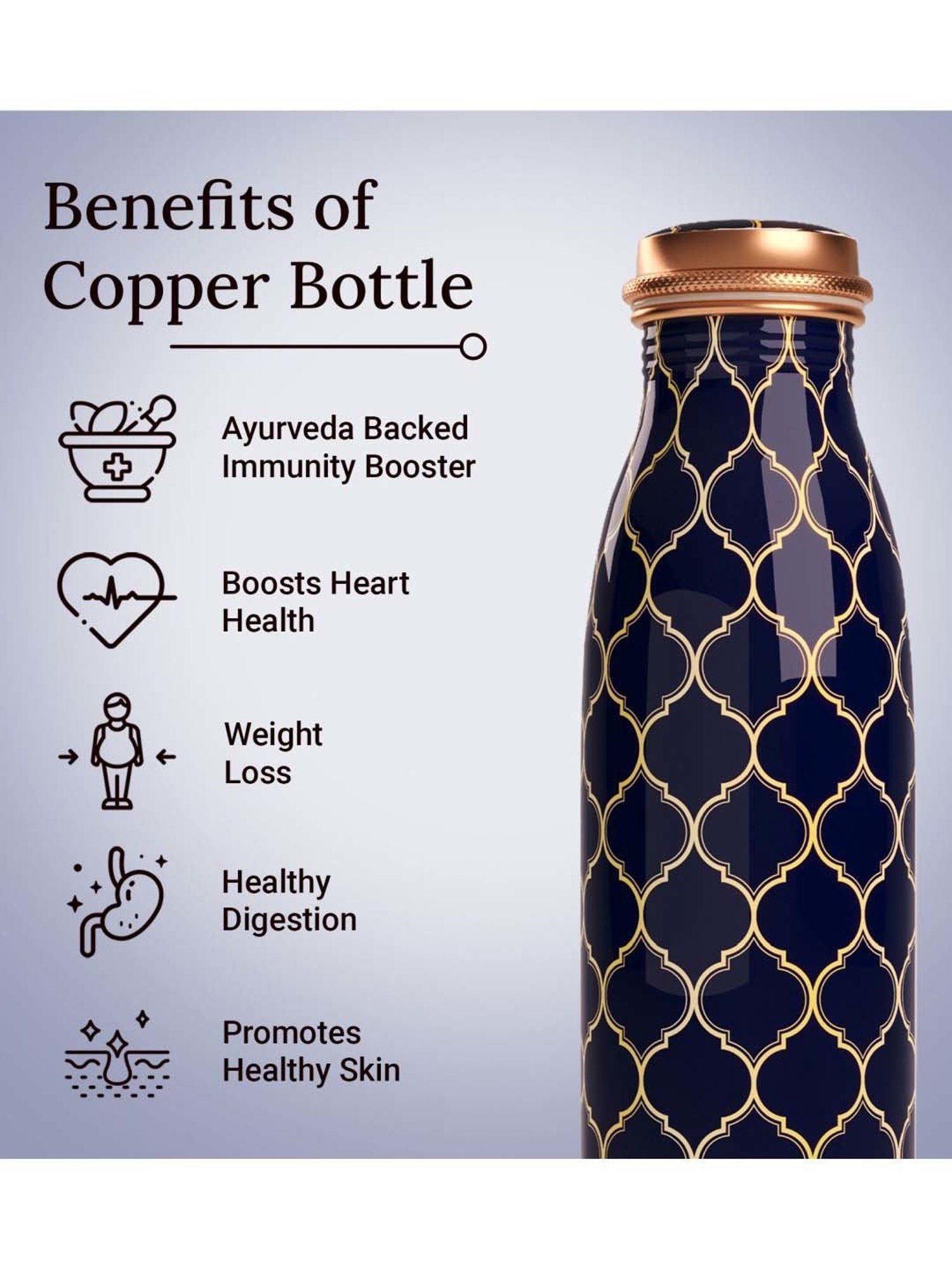 Everything Beautiful Navy Blue Copper Water Bottle - Seamless (0.95 L)