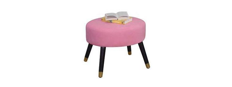 Mid-Century Modern Ottoman Stool Pink Faux Suede - Breighton Home