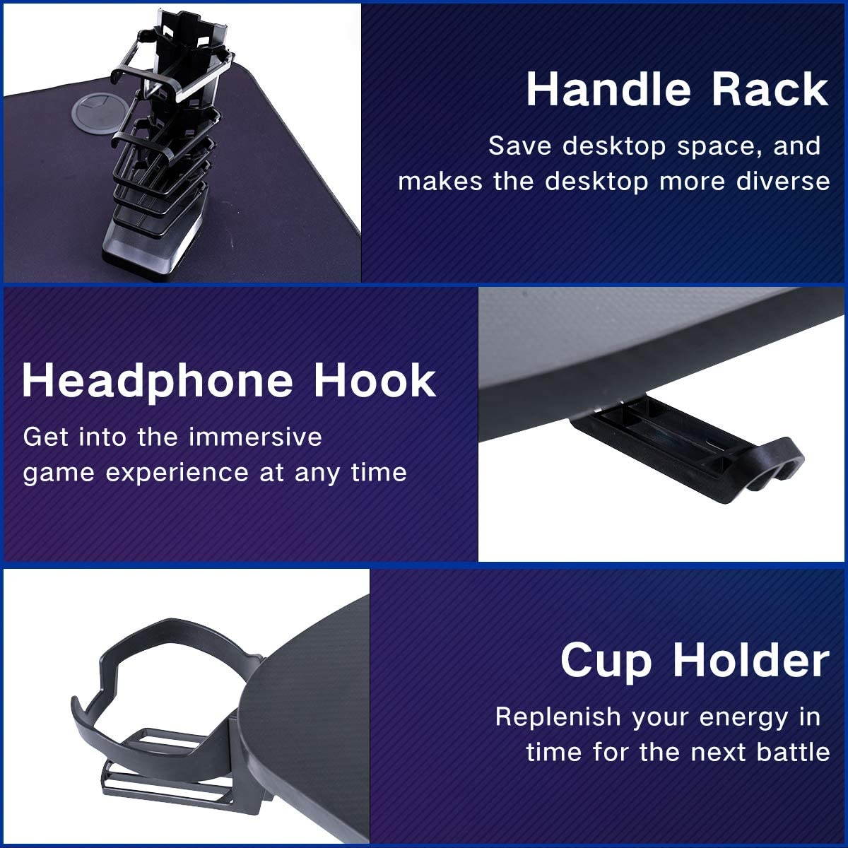 Gaming Desk 43.7 in Computer Desk Ergonomic Home Office Desk T-Shaped Racing Pro PC Gamer Desk with Full Cover Mousepad, Cup Holder and Headphone Hook, Black